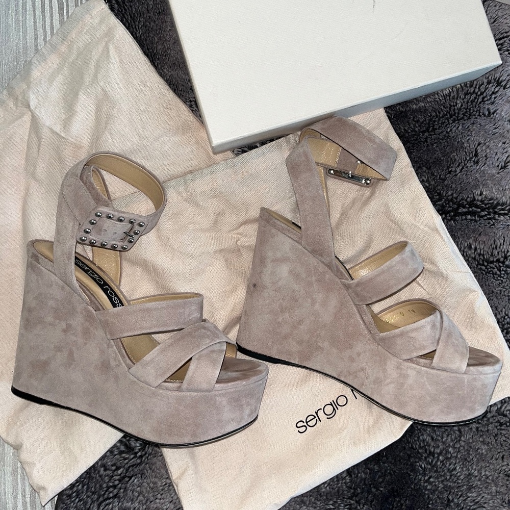 Sergio Rossi 140 mm platform wedges suede with strap around size 39